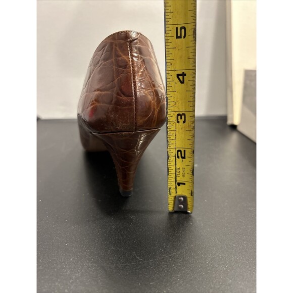 Vintage AMALFI Brown Leather Croco Textured MONICA Heels Womens 9AA Italy-B124 - Picture 11 of 11